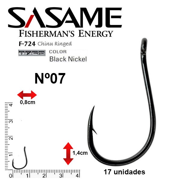 1157 Sasame F-724 Chinu Ringed Offset Hook Black Size 4